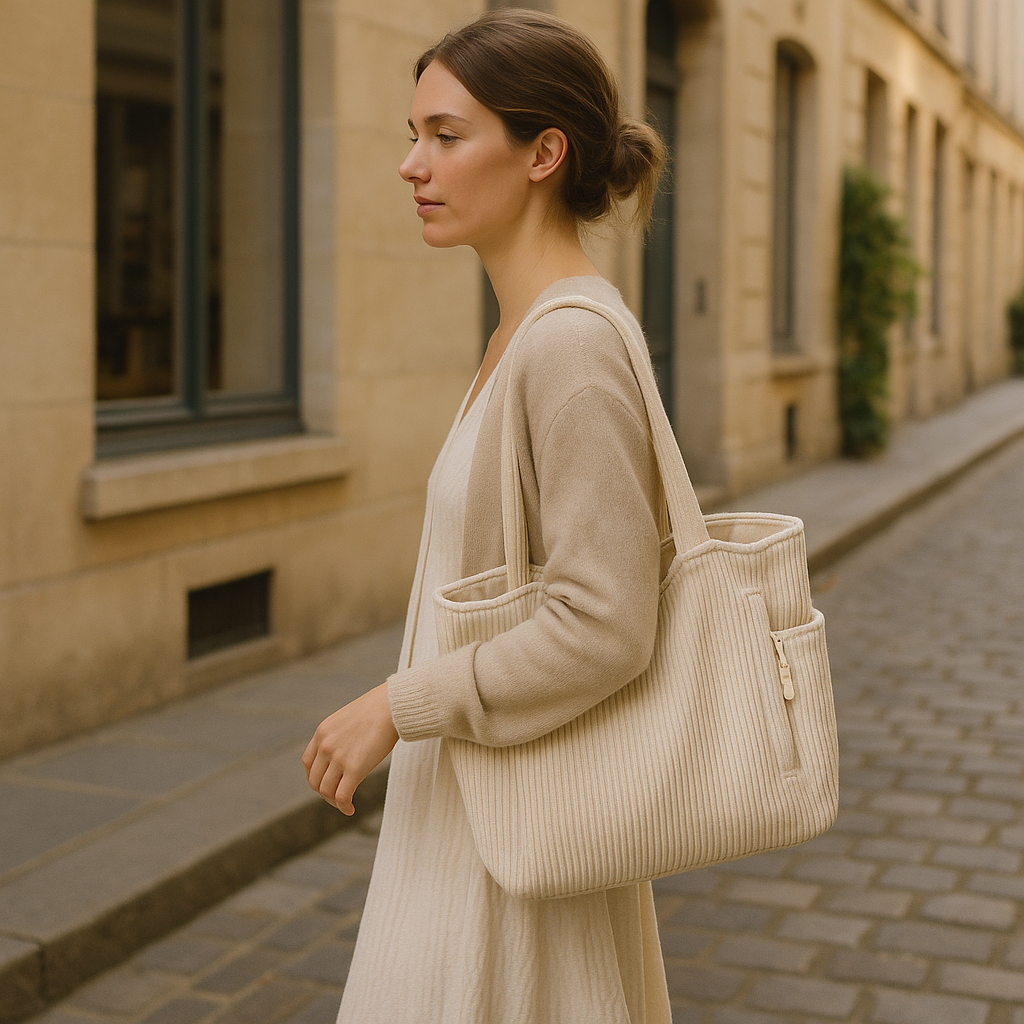 Sac Cabas Velour Cotelé